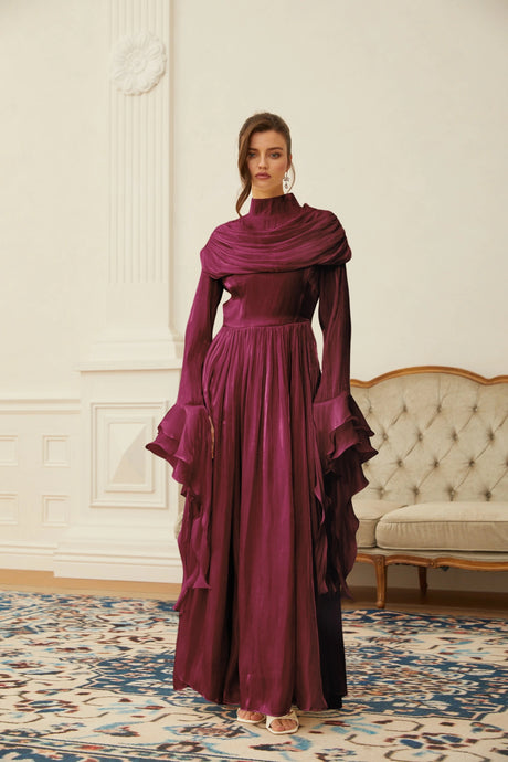 Angioletta Maxi Dress Burgundy Ruched Pleated