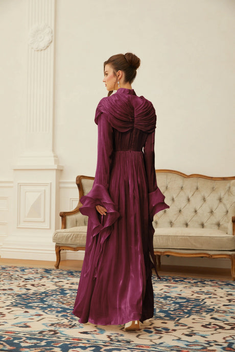 Angioletta Maxi Dress Burgundy Ruched Pleated