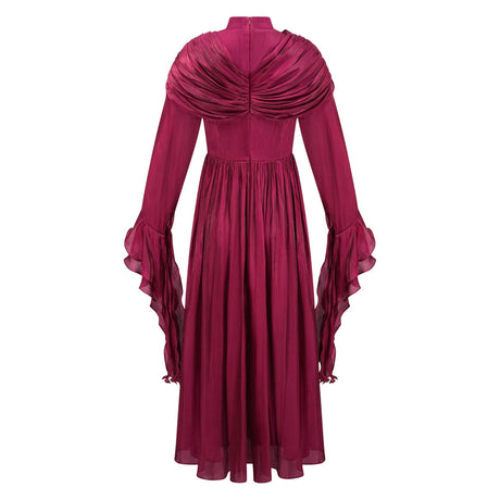 Angioletta Maxi Dress Burgundy Ruched Pleated