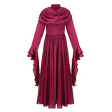 Danuta Burgundy Ruched Pleated Maxi Dress