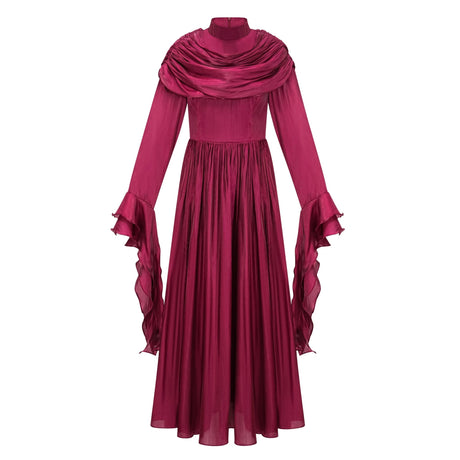 Angioletta Maxi Dress Burgundy Ruched Pleated