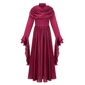 Danuta Burgundy Ruched Pleated Maxi Dress