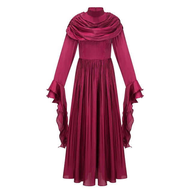Danuta Burgundy Ruched Pleated Maxi Dress