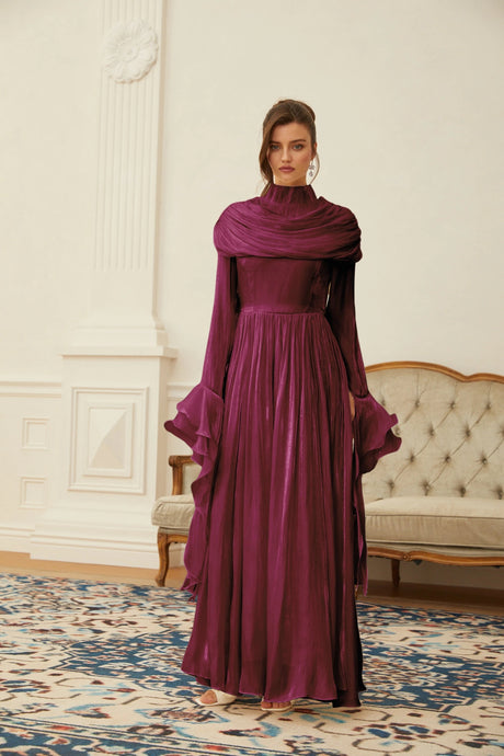 Angioletta Maxi Dress Burgundy Ruched Pleated