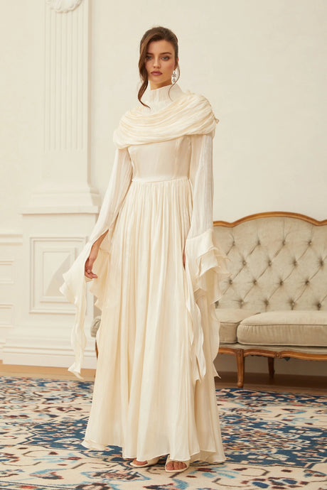 Landry Maxi Dress Neutral Ruched Pleated