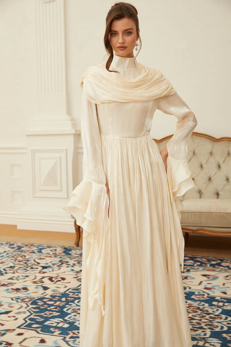 Landry Maxi Dress Neutral Ruched Pleated