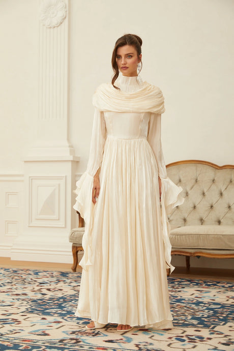 Landry Maxi Dress Neutral Ruched Pleated