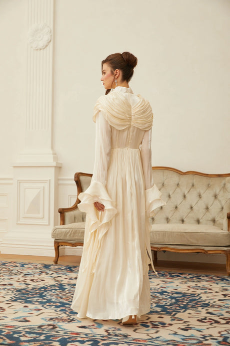 Landry Maxi Dress Neutral Ruched Pleated