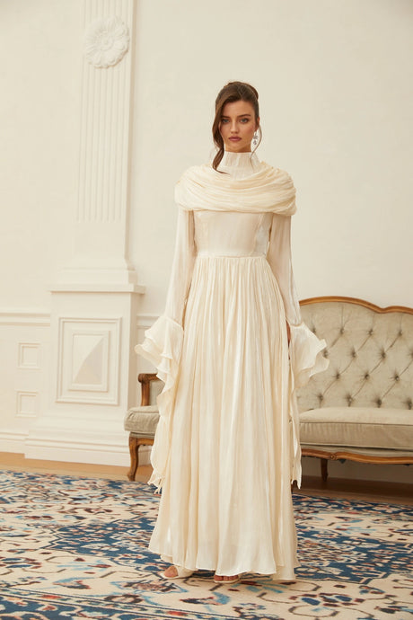 Landry Maxi Dress Neutral Ruched Pleated
