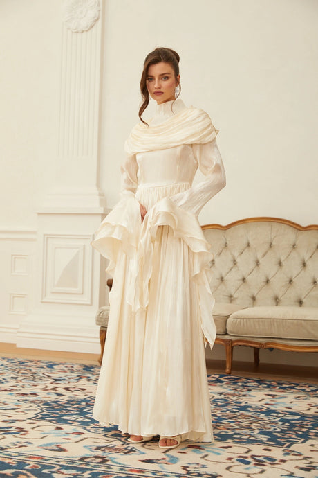 Landry Maxi Dress Neutral Ruched Pleated
