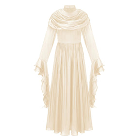 Danuta Neutral Ruched Pleated Maxi Dress