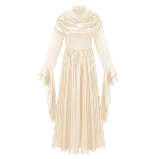 Danuta Neutral Ruched Pleated Maxi Dress
