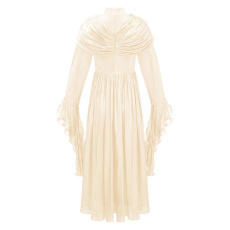 Landry Maxi Dress Neutral Ruched Pleated