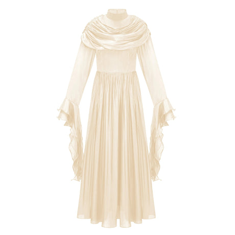 Landry Maxi Dress Neutral Ruched Pleated