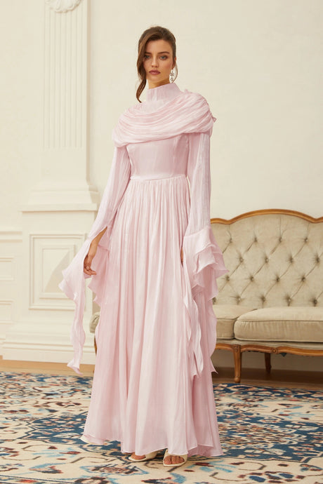 Savina Maxi Dress Pink Ruched Pleated