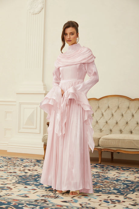 Savina Maxi Dress Pink Ruched Pleated