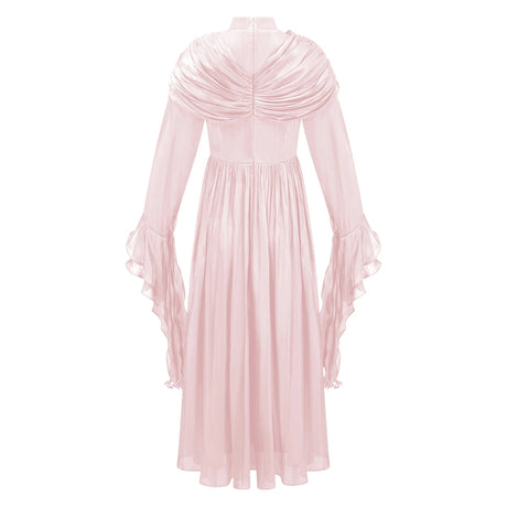 Savina Maxi Dress Pink Ruched Pleated