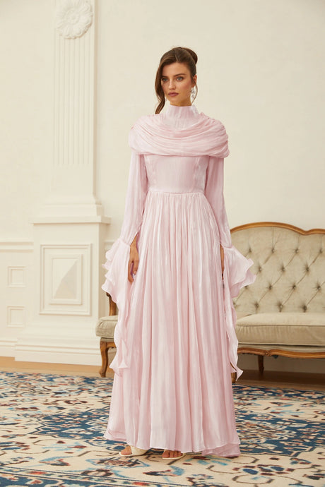 Savina Maxi Dress Pink Ruched Pleated