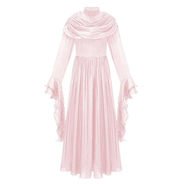 Danuta Pink Ruched Pleated Maxi Dress