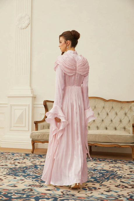 Savina Maxi Dress Pink Ruched Pleated