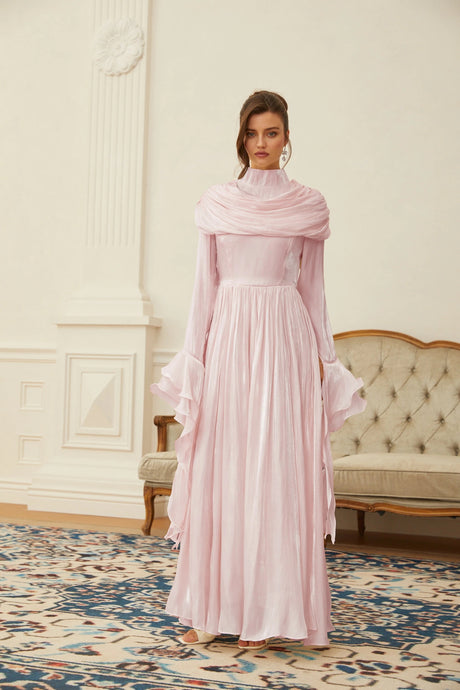 Savina Maxi Dress Pink Ruched Pleated