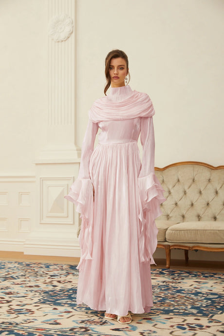 Savina Maxi Dress Pink Ruched Pleated