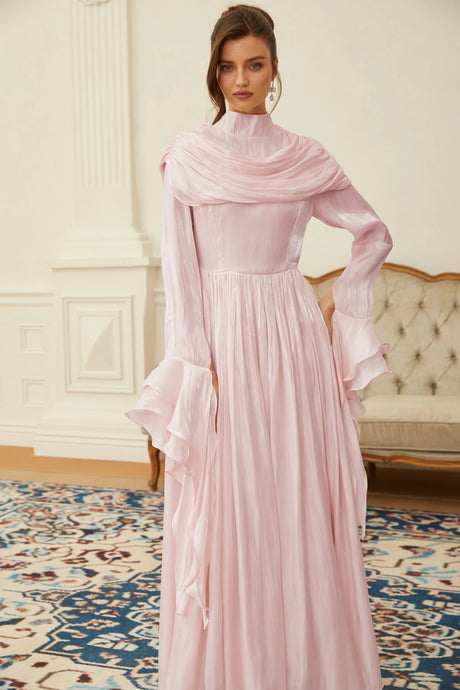 Savina Maxi Dress Pink Ruched Pleated