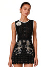 Daphné Black Mini Dress with Floral Embroidered