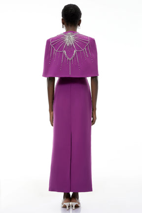 Darcie Purple Beaded Cape Design Maxi Gown