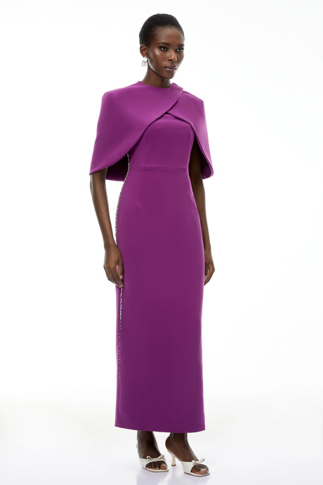Ilenia Purple Beaded Cape Design Maxi Gown