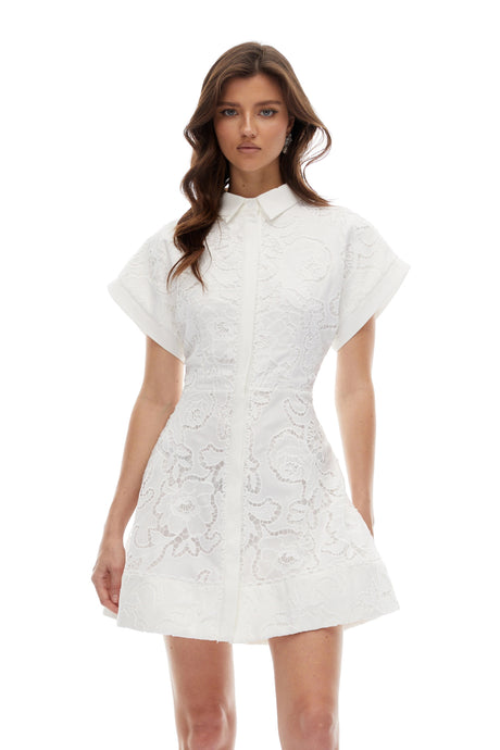 Ainsley Mini Dress White Floral Embroidered Lace