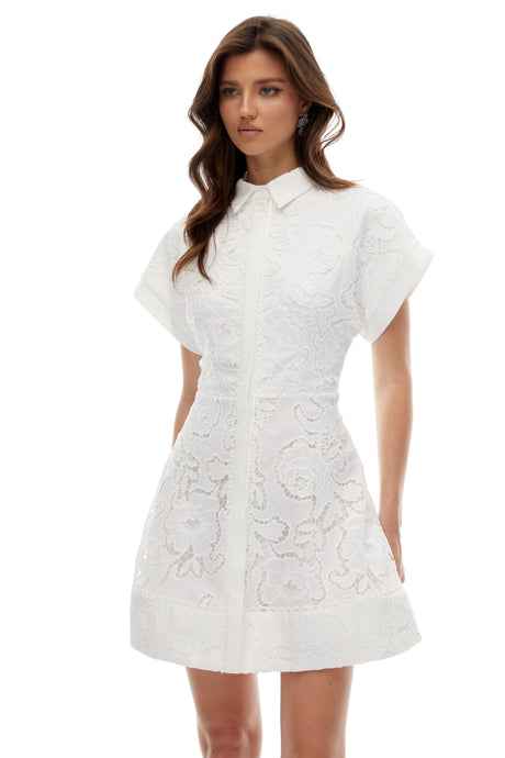 Ainsley Mini Dress White Floral Embroidered Lace