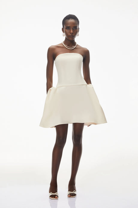 Paisley Mini Dress Ivory Cinched Waist