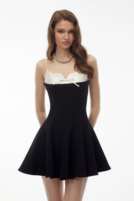 Alexandra Mini Dress Black Color Block with Bow Detail