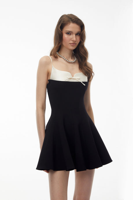 Alexandra Mini Dress Black Color Block with Bow Detail