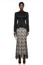Deborah Black Mock Neck Maxi Dress with Lace Panels