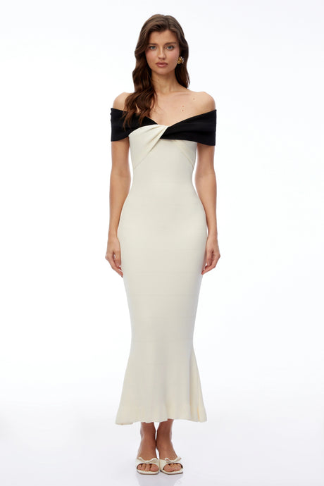 Laura Maxi Dress White Cross Front with Fishtail Hem