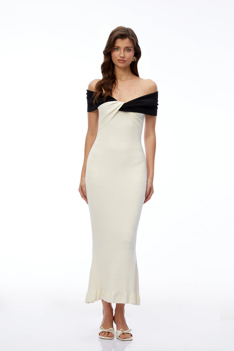 Laura Maxi Dress White Cross Front with Fishtail Hem