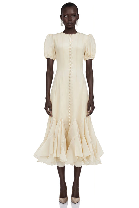 Giuseppina Maxi Dress Cream Ruffled Pleated