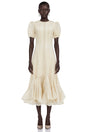 Defne Cream Ruffled Pleated Maxi Dress