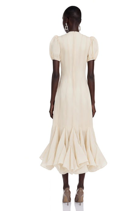 Giuseppina Maxi Dress Cream Ruffled Pleated