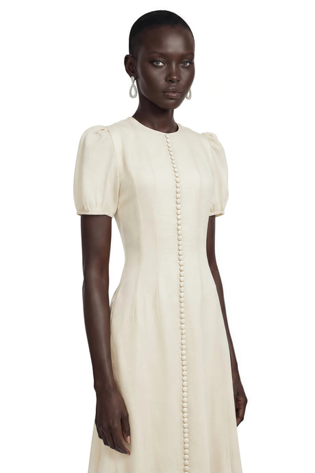 Giuseppina Maxi Dress Cream Ruffled Pleated
