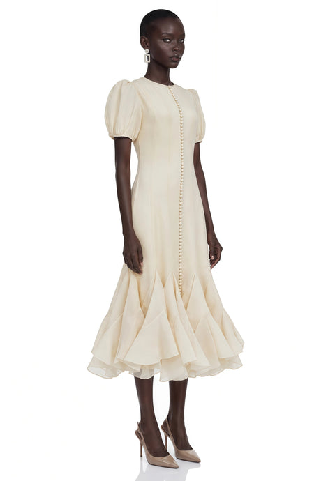 Giuseppina Maxi Dress Cream Ruffled Pleated