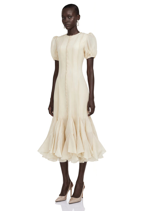 Giuseppina Maxi Dress Cream Ruffled Pleated