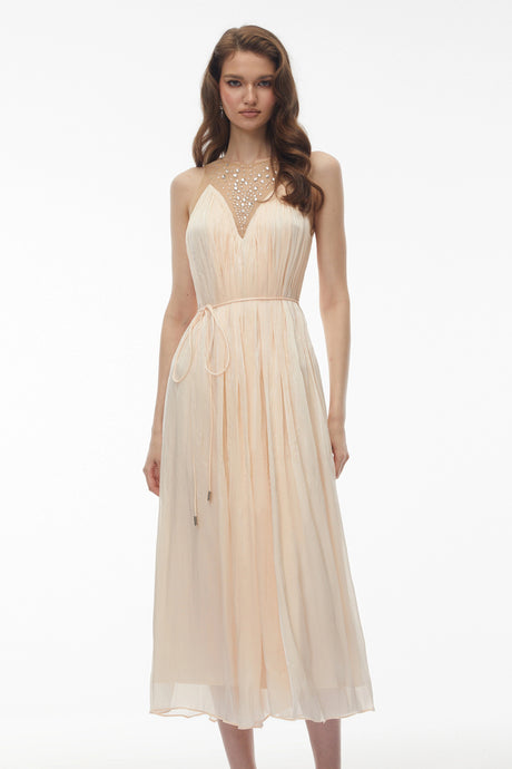 Tiziana Midi Dress Pink Embellishment Ruched