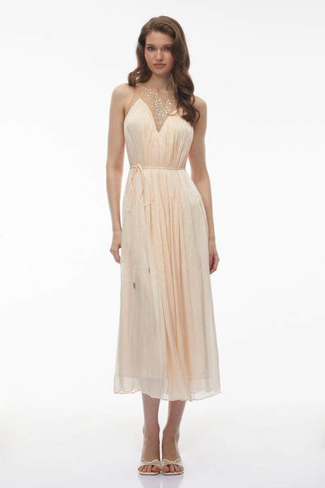 Tiziana Midi Dress Pink Embellishment Ruched