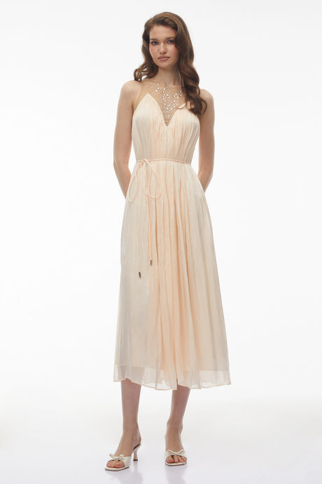 Tiziana Midi Dress Pink Embellishment Ruched