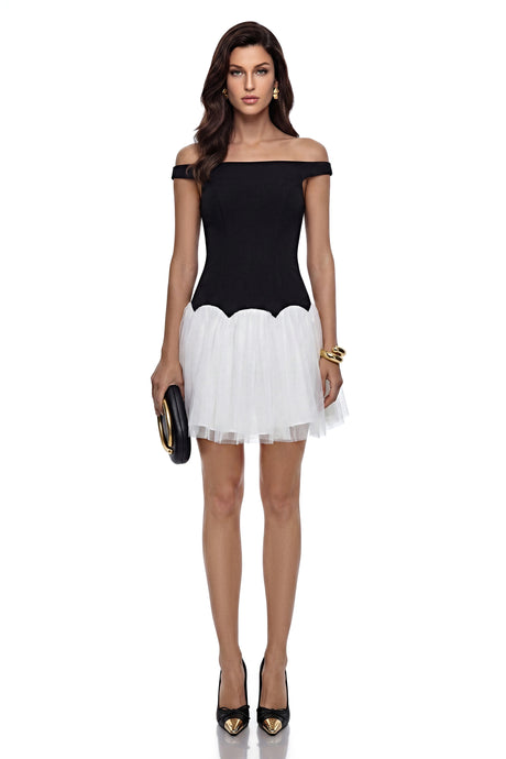Teresa Mini Dress Black Color Block Pleated