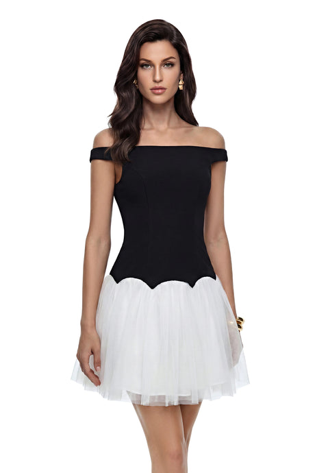 Teresa Mini Dress Black Color Block Pleated