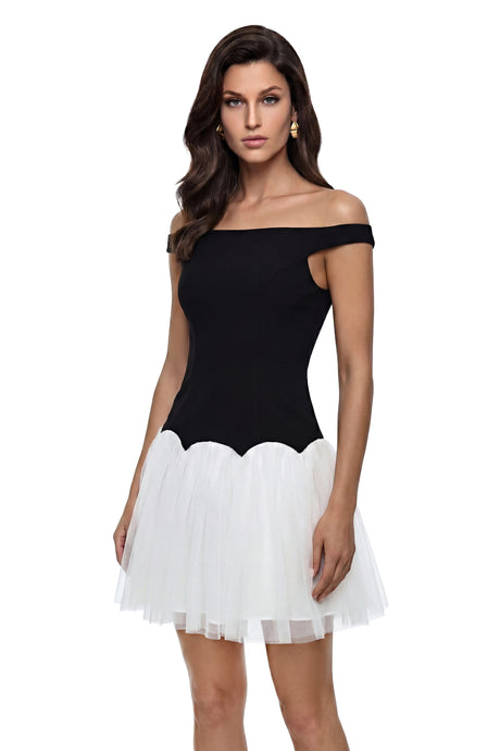 Teresa Mini Dress Black Color Block Pleated